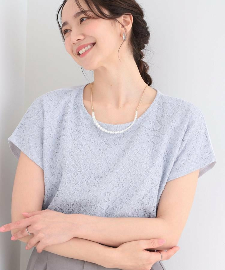 【ひんやり/UV/S-LL】1枚で華やか 前後切り替えレースTシャツ