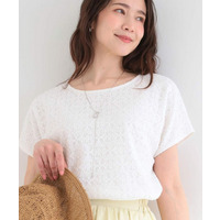 【ひんやり/UV/S-LL】1枚で華やか 前後切り替えレースTシャツ