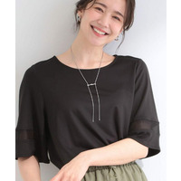 【洗濯機後しわになりにくい/ひんやり/S-LL】お袖のシアーで抜け感プラス 二の腕隠せるフレアスリーブトップス