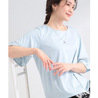 【洗濯機後しわになりにくい/ひんやり/S-LL】お袖のシアーで抜け感プラス 二の腕隠せるフレアスリーブトップス