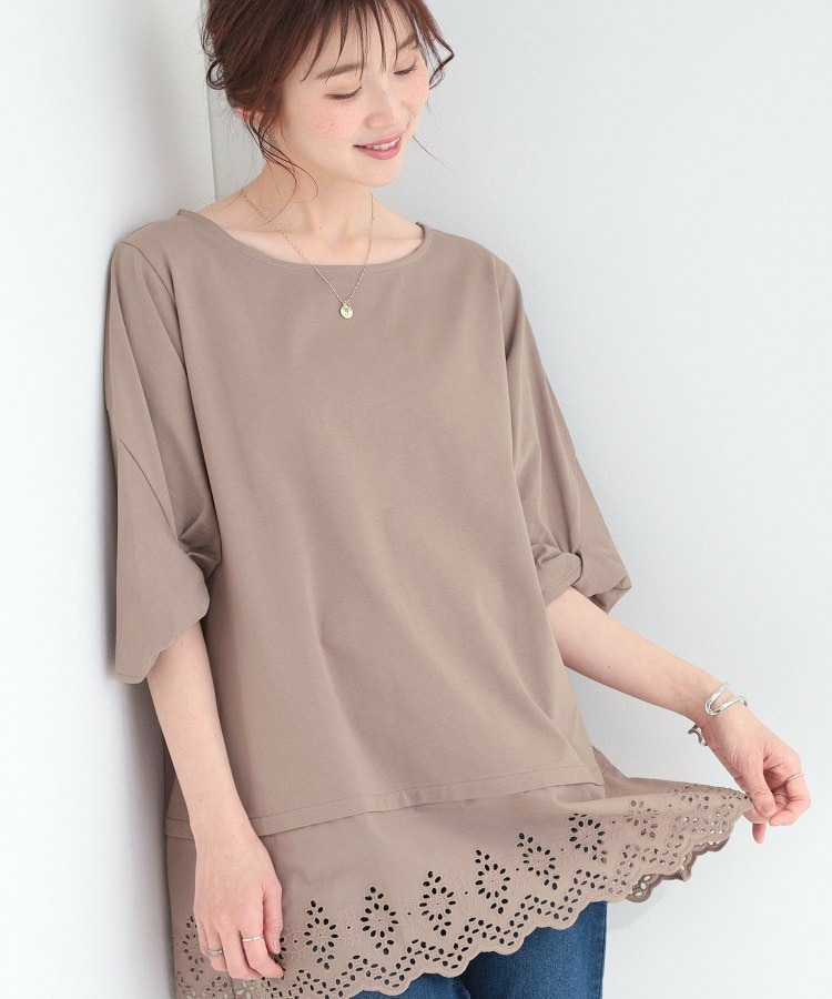 【洗濯機可/ひんやり/S-LL】裾レース切り替え ねじりお袖チュニック