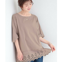 【洗濯機可/ひんやり/S-LL】裾レース切り替え ねじりお袖チュニック