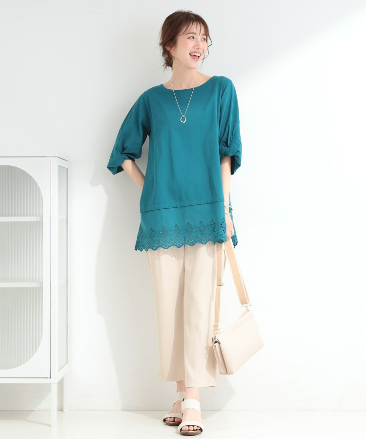 【洗濯機可/ひんやり/S-LL】裾レース切り替え ねじりお袖チュニック12