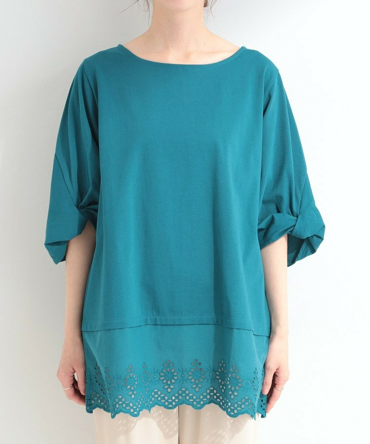 【洗濯機可/ひんやり/S-LL】裾レース切り替え ねじりお袖チュニック14