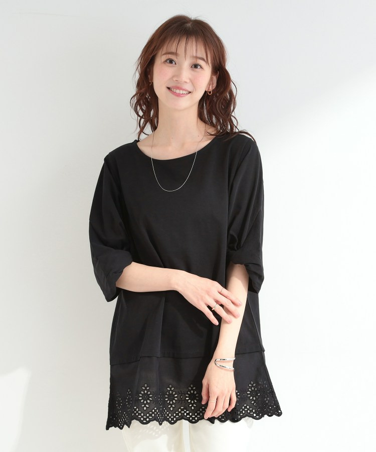 【洗濯機可/ひんやり/S-LL】裾レース切り替え ねじりお袖チュニック2