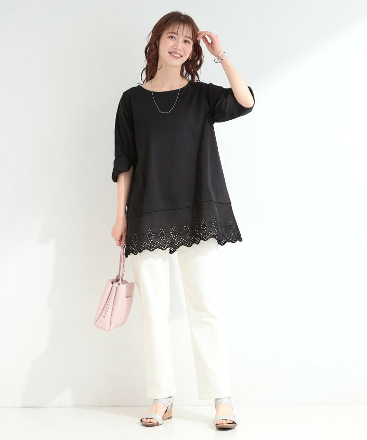 【洗濯機可/ひんやり/S-LL】裾レース切り替え ねじりお袖チュニック4