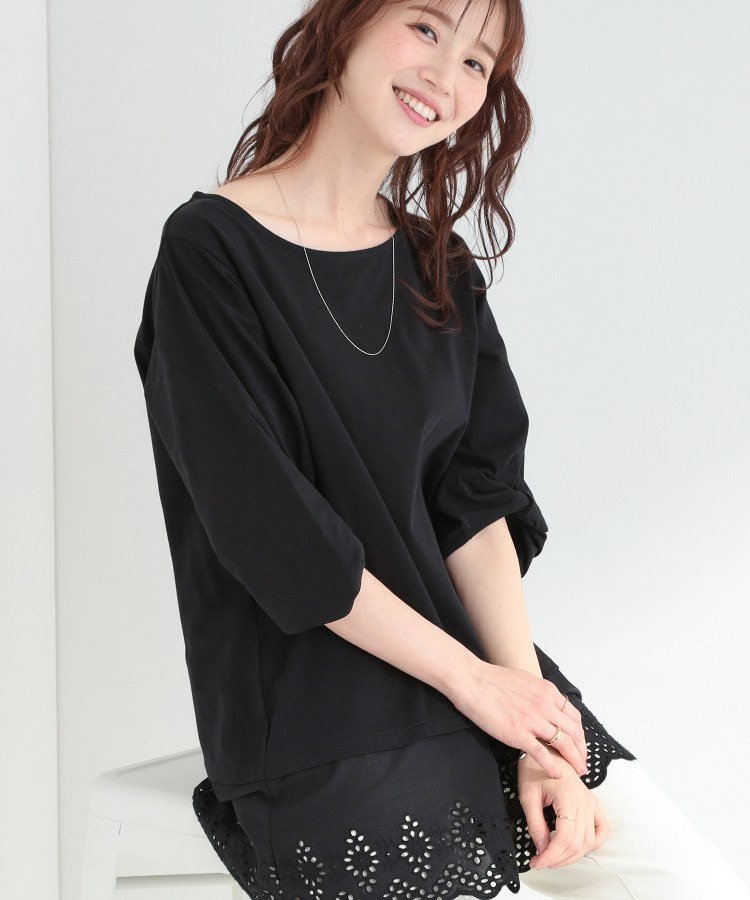 【洗濯機可/ひんやり/S-LL】裾レース切り替え ねじりお袖チュニック1