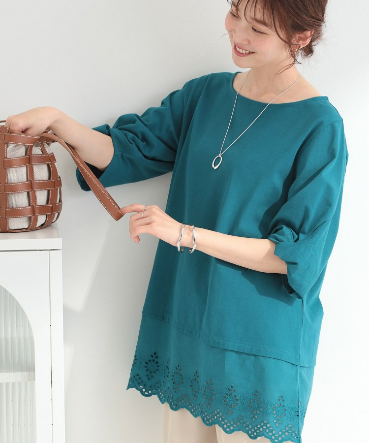 【洗濯機可/ひんやり/S-LL】裾レース切り替え ねじりお袖チュニック1