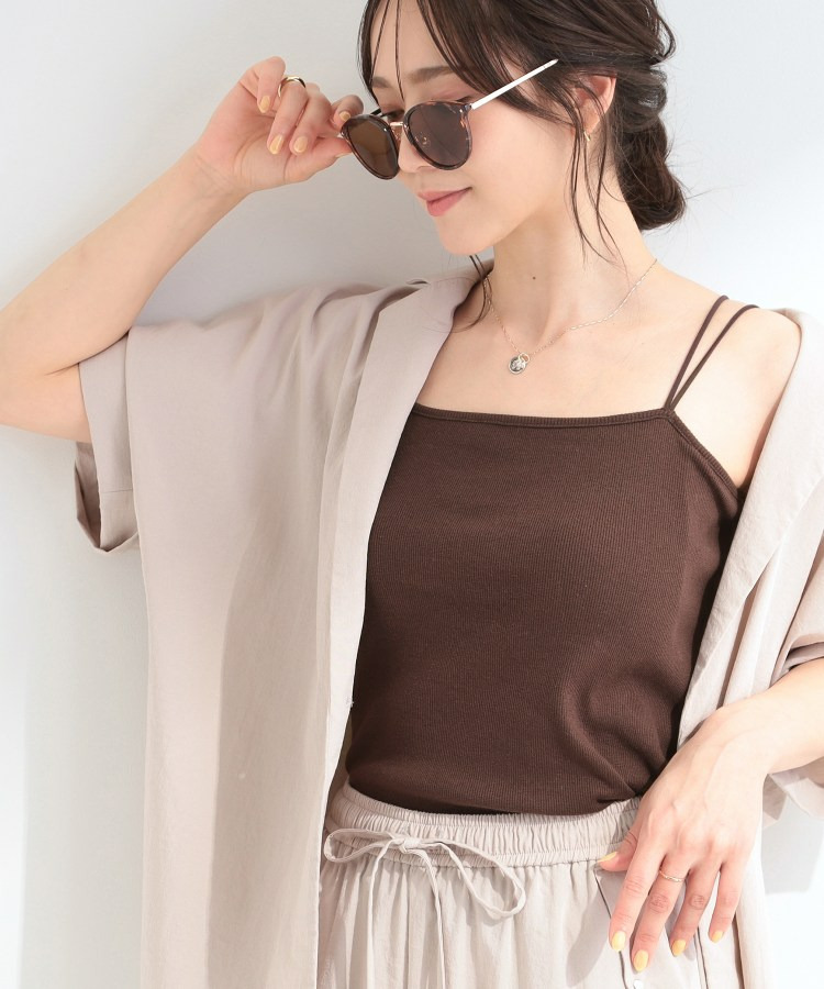 【洗濯機可/S-LL】カップ付き Wストラップ テレコキャミソール