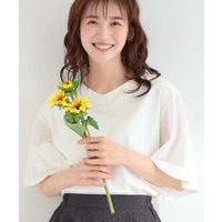 【ひんやり/S-LL/洗濯機可】二の腕は見せず涼しげに お袖異素材フレアスリーブTシャツ