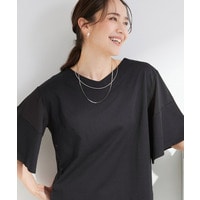 【S-LL/洗濯機可/体型カバー】フレアスリーブで二の腕を自然に隠せる 浅VネックTシャツ