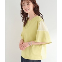 【ひんやり/S-LL/洗濯機可】二の腕見せない お袖異素材フレアスリーブTシャツ
