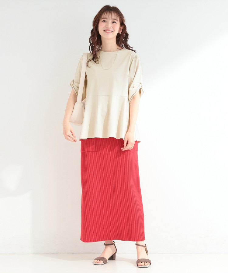 【ひんやり/S-LL/洗濯機可】切り替えラインでスタイルアップ お袖ねじり ペプラムトップス8