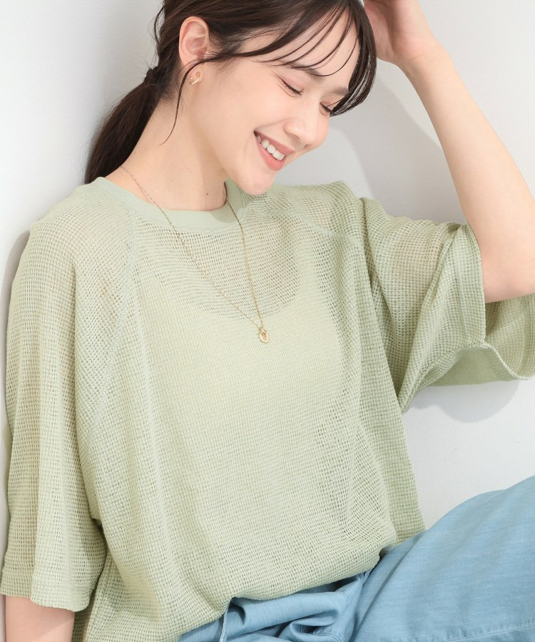 シアーワッフル ラグラン5分袖ゆるTシャツ