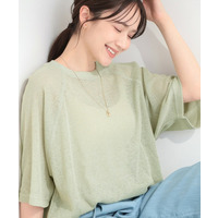 【S-LL】シアーワッフル ラグラン5分袖ゆるTシャツ