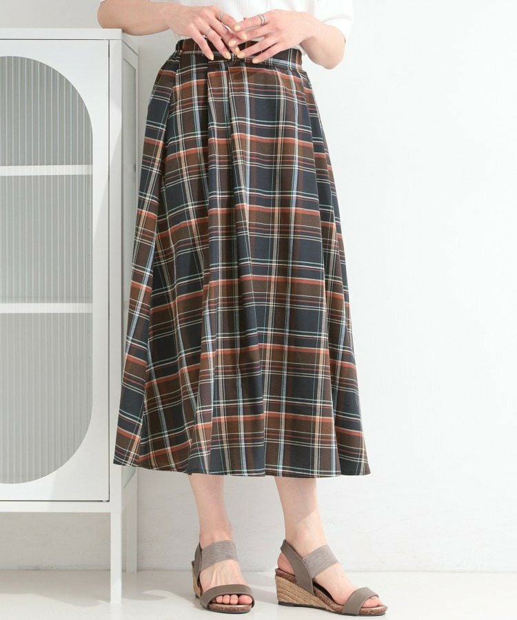 【S-LL/洗濯機可】1枚で華やか やわらかチェックフレアスカート