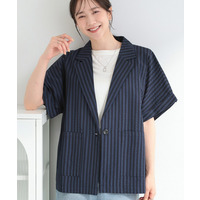 【ひんやり/吸水速乾/セットアップ可】カジュアルときちんと感を両立 サッカーストライプシャツジャケット