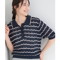 【S-LL/洗濯機可】ニュアンスボーダー シアーニットポロ