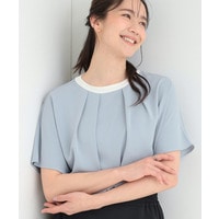 【ひんやり/UV/通勤】洗濯後しわになりにくい 上品配色ブラウス