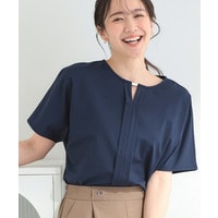 【ひんやり／UV／通勤】洗濯後しわになりにくい メタルポイントスキッパーブラウス