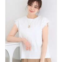 【ひんやり/S-LL/洗濯機可】女性らしさ溢れるモチーフレース スムースTシャツ