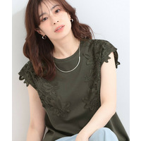 【ひんやり/S-LL/洗濯機可】女性らしさ溢れるモチーフレース スムースTシャツ