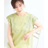【ひんやり/S-LL/洗濯機可】女性らしさ溢れるモチーフレース スムースTシャツ