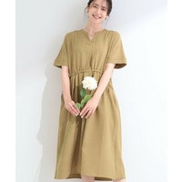 【洗濯機可/S-LL】これだけで決まる 麻調スキッパー脇リボンワンピース