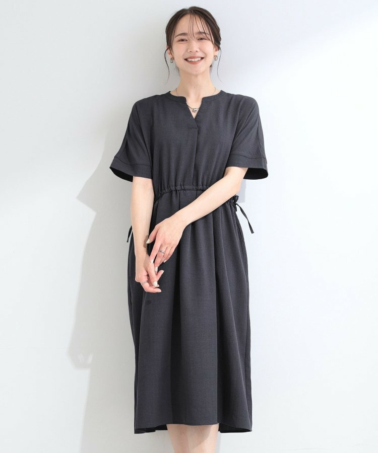 麻調スキッパー脇リボンワンピース2