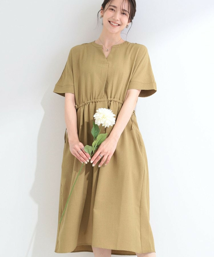 麻調スキッパー脇リボンワンピース1