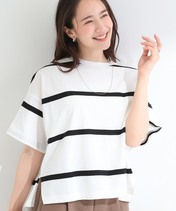 【SHOO ICE】ひんやり太ボーダー斜め切り替えTシャツ1