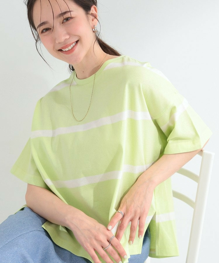【SHOO ICE】ひんやり太ボーダー斜め切り替えTシャツ1