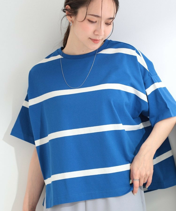 【SHOO ICE】ひんやり太ボーダー斜め切り替えTシャツ1