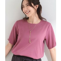 【2点セット/洗濯機可/S-LL】お袖パールがアクセント アクセサリー付きトップス