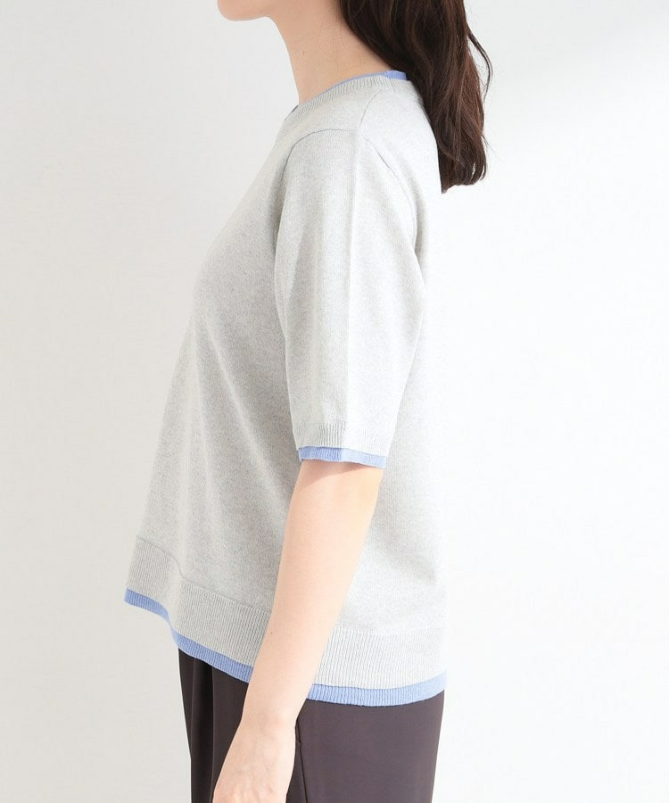 【二の腕隠れる/コットン混】配色使いで差がつく 洗える五分袖ニット15