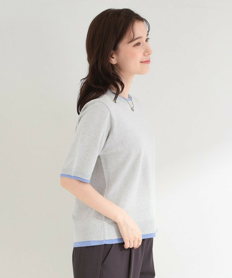 【二の腕隠れる/コットン混】配色使いで差がつく 洗える五分袖ニット7