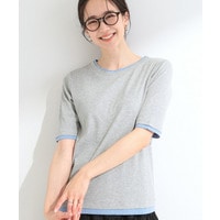 【S-LL/洗濯機可】二の腕隠れる 配色レイヤード風 5分袖Tシャツ