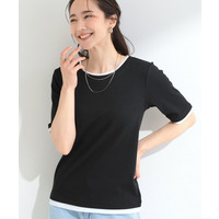 【S-LL/洗濯機可】二の腕隠れる 配色レイヤード風 5分袖Tシャツ