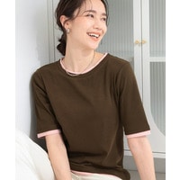 【S-LL/洗濯機可】二の腕隠れる 配色レイヤード風 5分袖Tシャツ