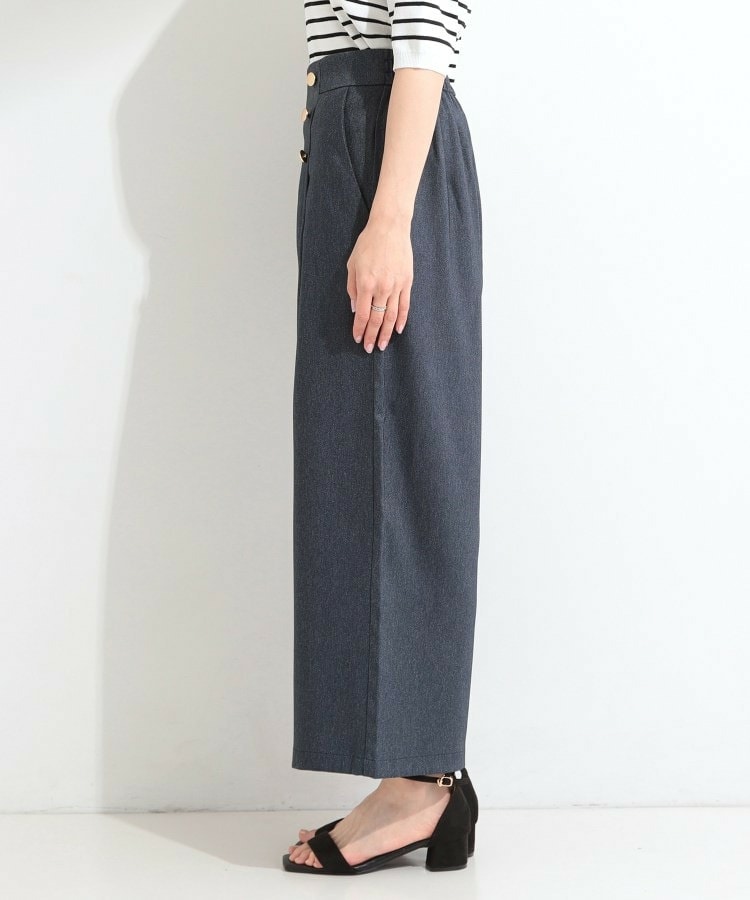 【S-LL/洗濯機可】デニム調 ゴールドボタンデザインワイドパンツ15