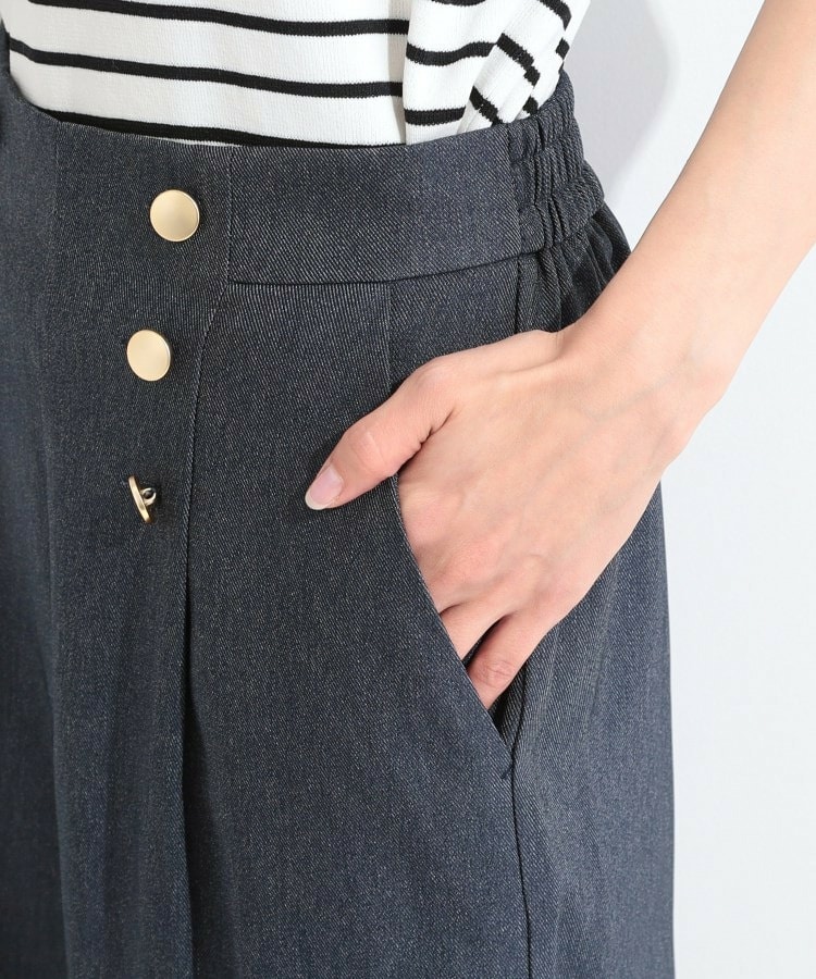 【S-LL/洗濯機可】デニム調 ゴールドボタンデザインワイドパンツ18