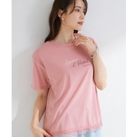 【ひんやり/UV/S-LL/洗濯機可】裾レースが女性らしさをプラスする プリントアソートTシャツ