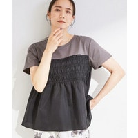 【体型カバー/S-LL/洗濯機可】インせずコーデの主役に ビスチェ風異素材ドッキングTシャツ