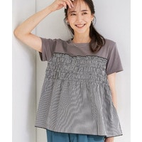 【S-LL/洗濯機可/体型カバー】インせずサマ見え ビスチェ風異素材ドッキングTシャツ