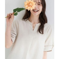 【洗濯後しわになりにくい／インせずきまる】麻調ハシゴレーススキッパーブラウス