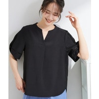 【洗濯後しわになりにくい／インせずきまる】麻調ハシゴレーススキッパーブラウス
