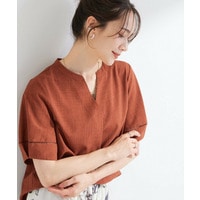 【洗濯後しわになりにくい／インせずきまる】麻調ハシゴレーススキッパーブラウス