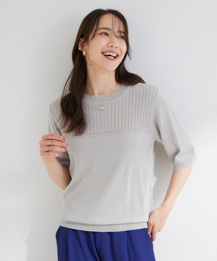 【S-LL/二の腕カバー】品よく決まる 5分袖デザインニット2