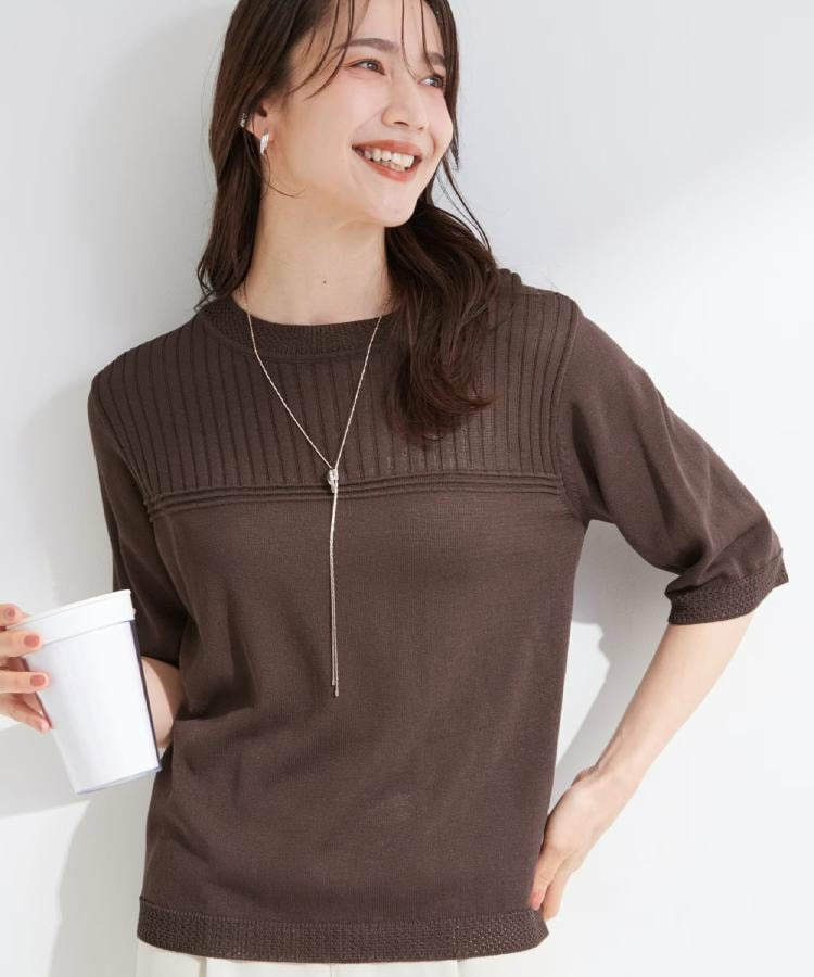 【S-LL/二の腕カバー】品よく決まる 5分袖デザインニット1
