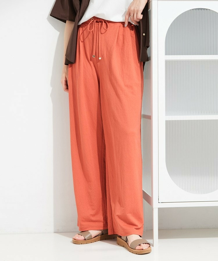 PARMIC レディースパンツ M 新品 オレンジ ひんやり/S-LL/洗濯機可】カノコ編みでさらっと快適 リラックスワイド